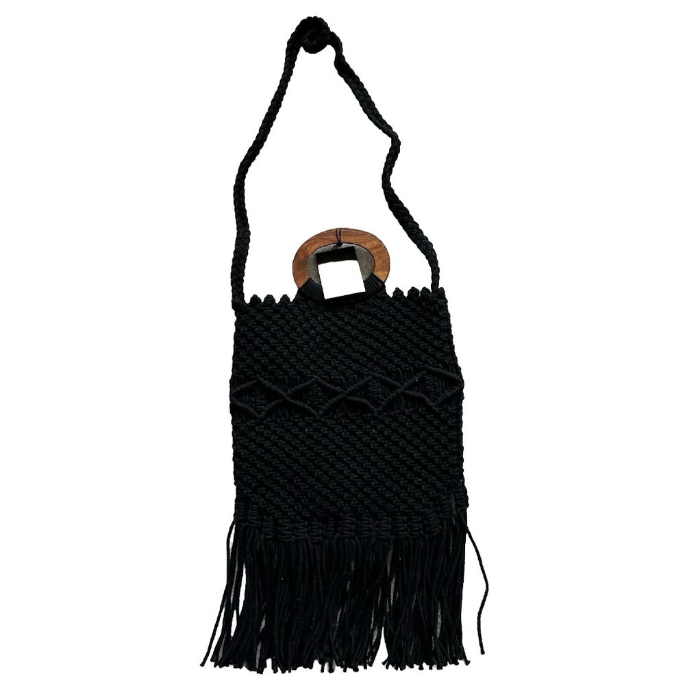 DANIELLE NICOLE NWT Macrame Bag Black Fringe Boho Trendy Stylish Festival - Picture 3 of 11